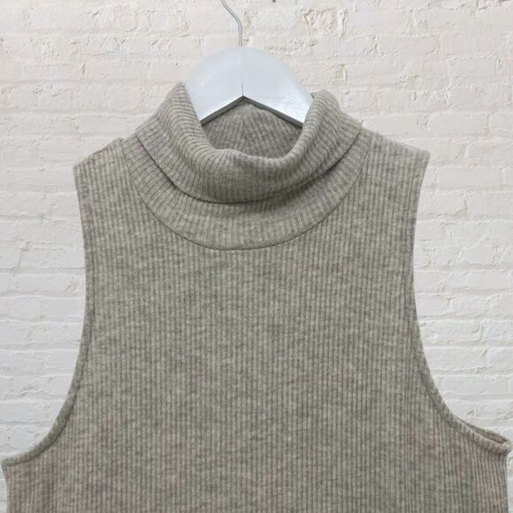 β¨ Feel The Piece Sleeveless Turtleneck M/L Tencel Oatmeal Made USA Ribbed - Picture 6 of 12